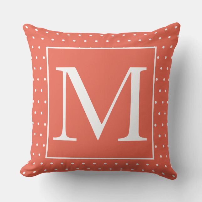 Monograms Orange White Polka Dot Autumn Fall Decor Cushion (Front)
