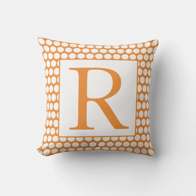 Monograms Orange White Polka Dots Autumn Trendy Cushion (Front)