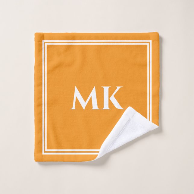 Monograms Orange Yellow White Name Stylish Decor Wash Cloth (Wash Cloth)