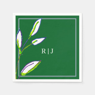 Monograms Sage Green Leaves Dusty Blue Wedding Napkin