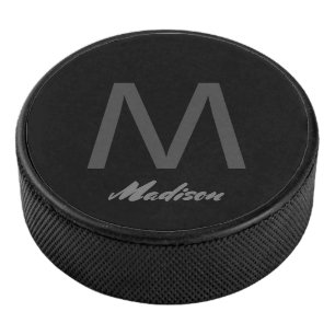 Monograms Wedding Gift Favor Elegant Grey Black Hockey Puck