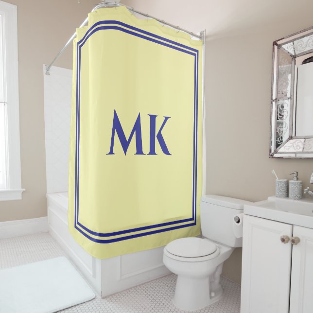 Monograms Yellow Blue Name Stylish Decor Modern Shower Curtain (In Situ)
