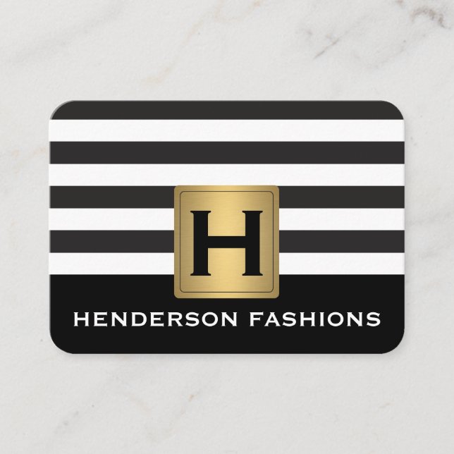 MonogramSilver Metallic / Stripes / Grey Pattern Business Card (Front)