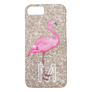 MonogramTropical Pink Flamingo Girly Gold Glitter Case-Mate iPhone Case