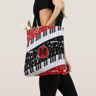 Monogrm Curve piano keys and musical notes Tote Bag