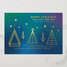 Monoline Christmas Trees Flat Foil Holiday Card