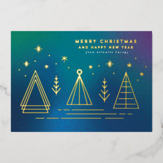 Monoline Christmas Trees Flat Foil Holiday Card
