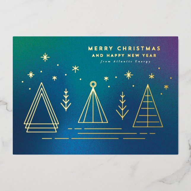 Monoline Christmas Trees Flat Foil Holiday Card (Front)