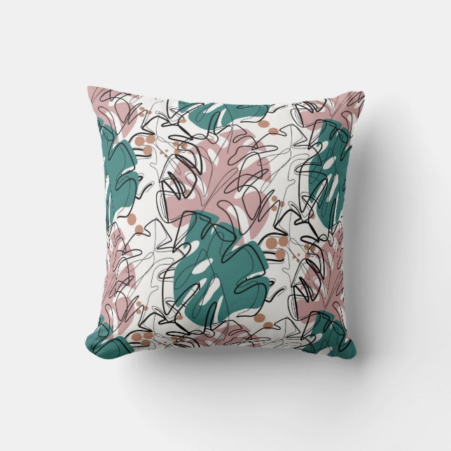 Monoline monstera leaves with colour spots cushion (Front)