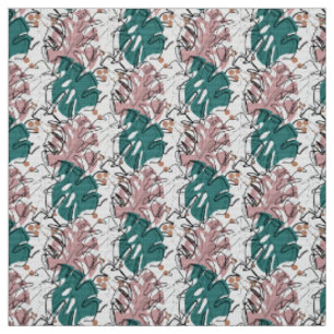 Monoline monstera leaves with colour spots fabric
