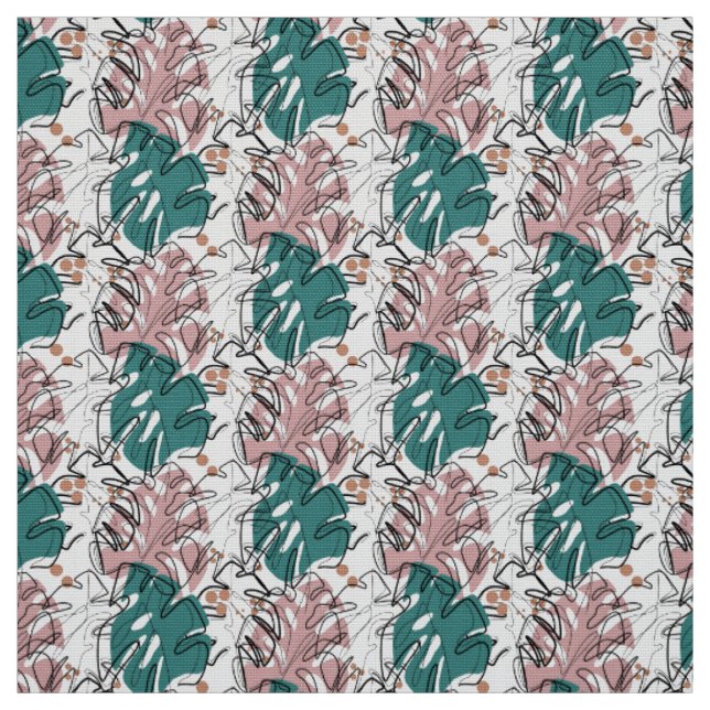Monoline monstera leaves with colour spots fabric (Swatch)