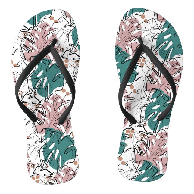 Monoline monstera leaves with colour spots  jandals (Footbed)