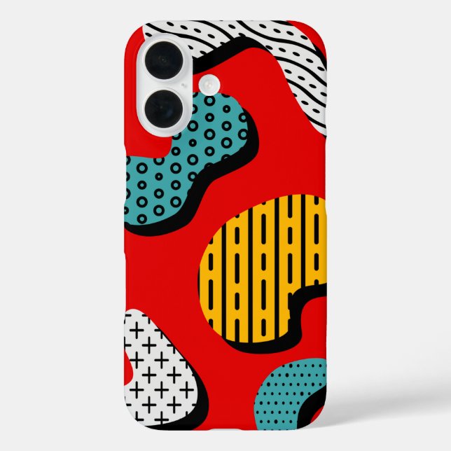 Monoline Pattern filled Abstract Shapes on Red Case-Mate iPhone Case (Back)