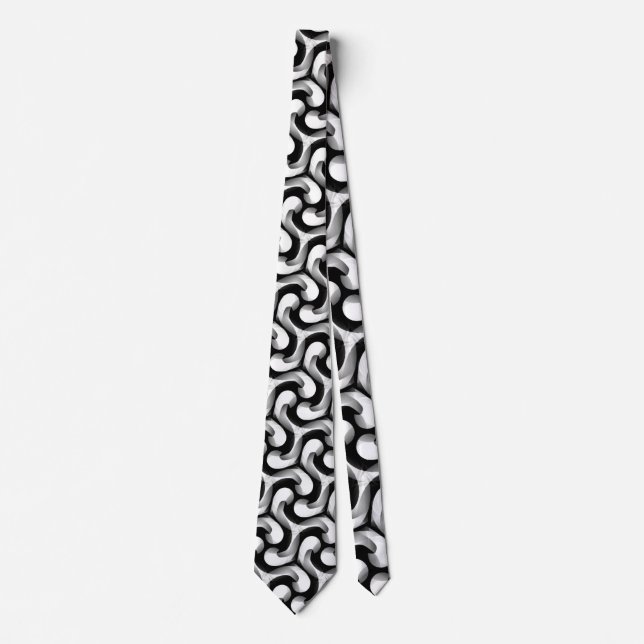 MonoMax Black+White Pattern Optical Swirl Neck Tie (Front)