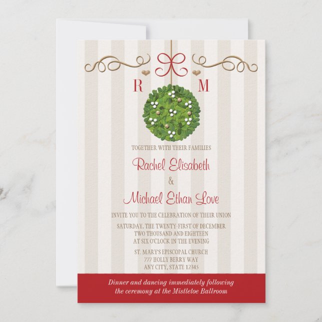 Monomgrammed Mistletoe Wedding Invitations (Front)