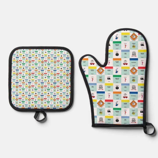 monopoly cardboard game night oven mitt & pot holder set (Front)