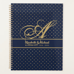 Monorgam Navy Blue Gold Polkadot Newlyweds Wedding Planner