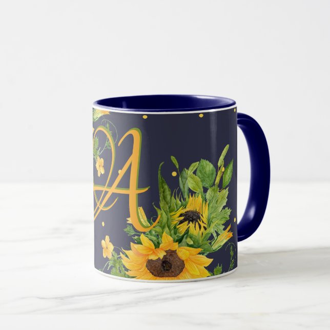 Monorgammed Sunflowers Blue Yellow Decor Modern Mug (Front Right)
