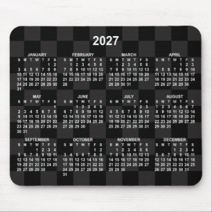 Monotone Black Chequerboard 2027 Calendar Mouse Pad
