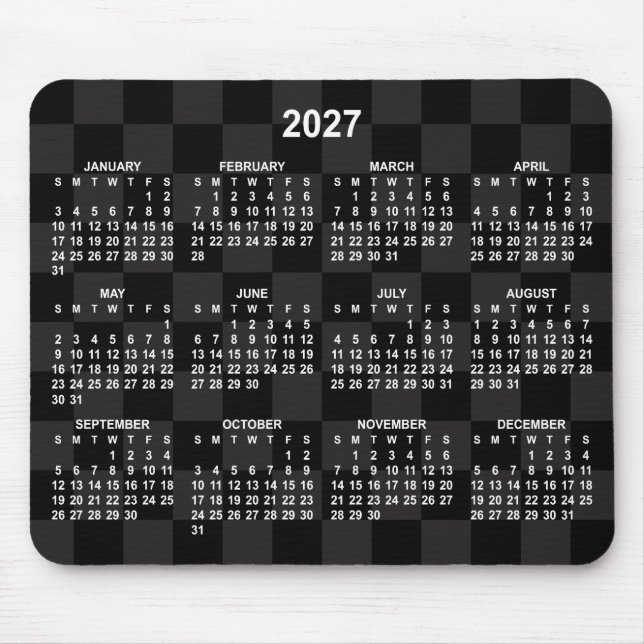 Monotone Black Chequerboard 2027 Calendar Mouse Pad (Front)