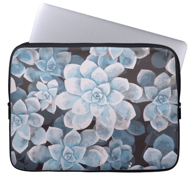 Monotone Blue Succulent Laptop Sleeve (Front)