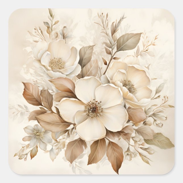 Monotone Brown Roses Wedding Square Sticker (Front)