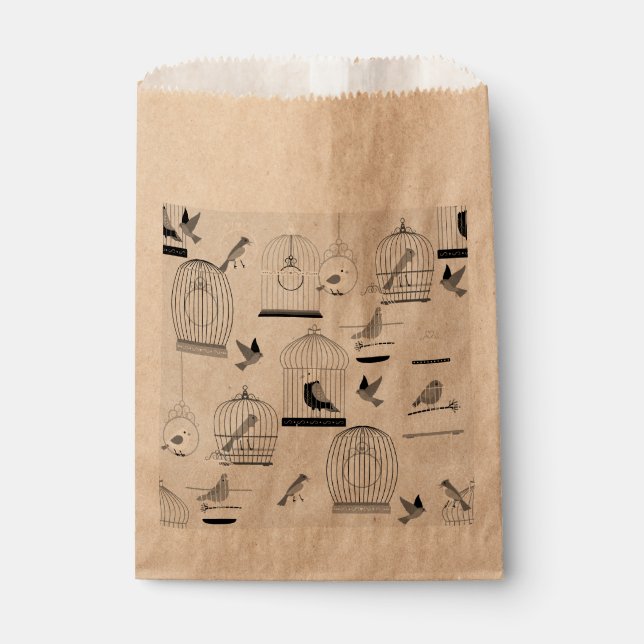 monotone grey aviary birdcage birds favour bags (Front)