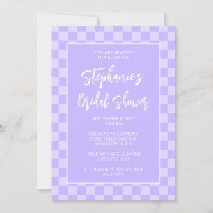 Monotone Lavender Chequered Pattern Bridal Shower Invitation