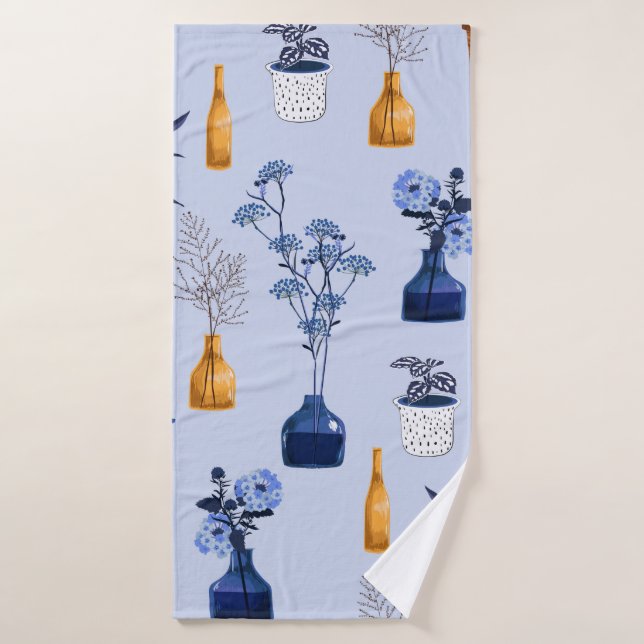 Monotone of modern flowers and vase ,pot  with bot bath towel (Bath Towel)