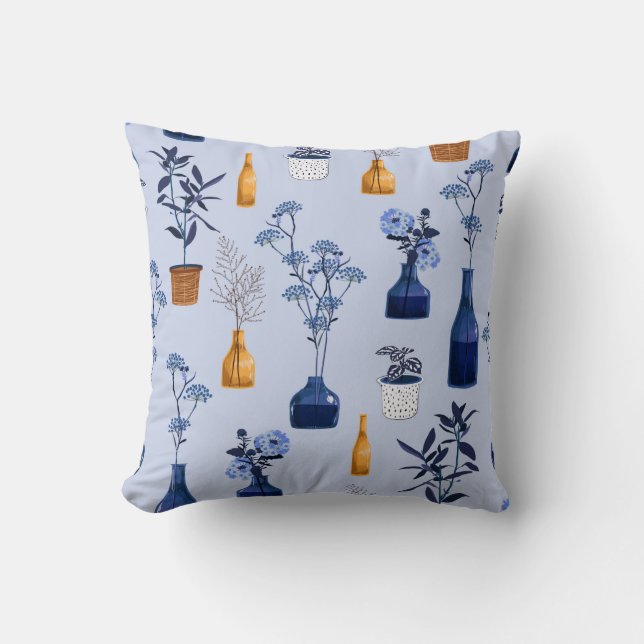 Monotone of modern flowers and vase ,pot  with bot cushion (Front)