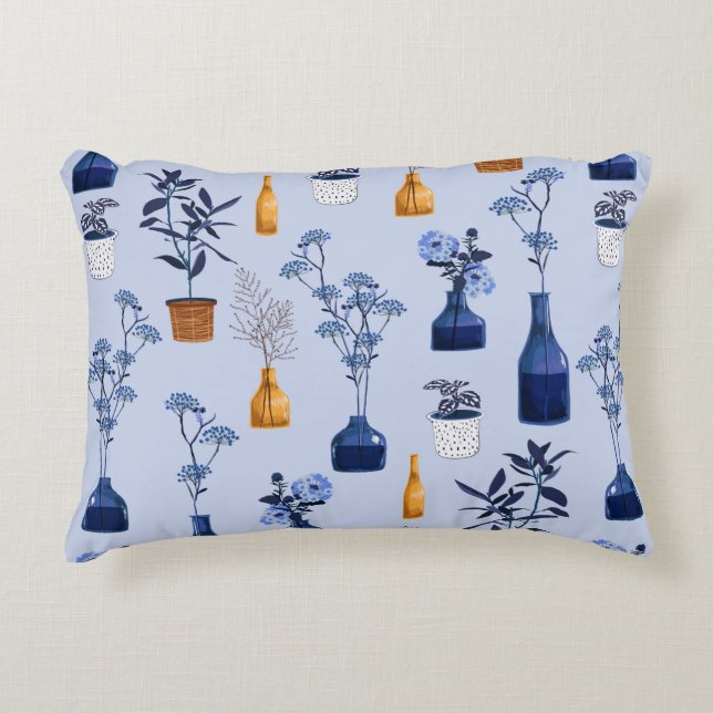 Monotone of modern flowers and vase ,pot  with bot decorative cushion (Front)