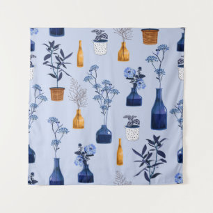 Monotone of modern flowers and vase ,pot with bot tapestry