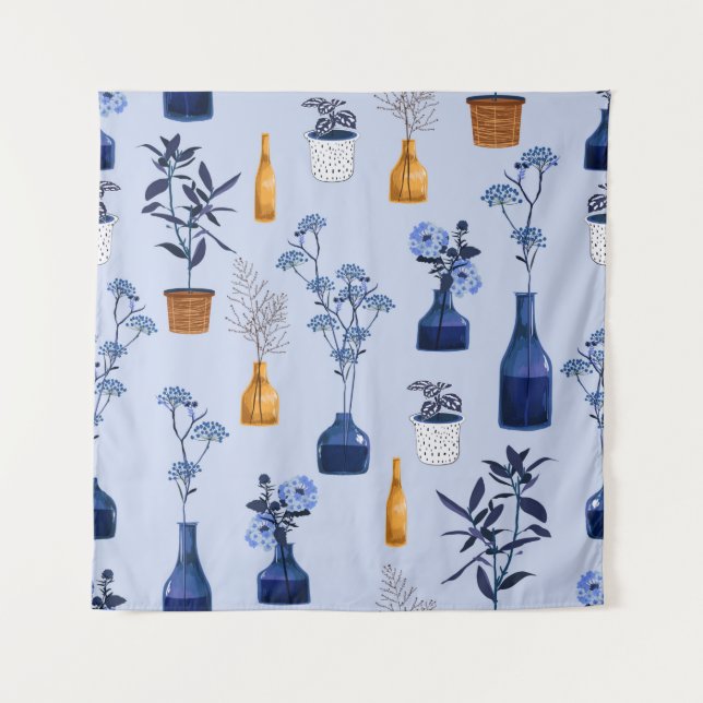 Monotone of modern flowers and vase ,pot  with bot tapestry (Front)