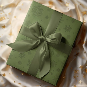 Monotone Winter Snowflake Olive Green Wrapping Paper