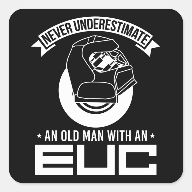 Monowheel Old Man EUC E-Unicycle Square Sticker (Front)