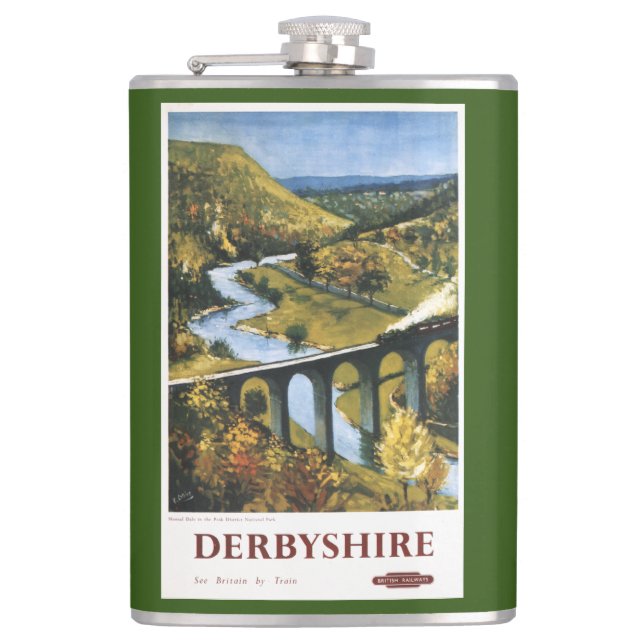Monsal Dale, Train and Viaduct British Rail Hip Flask (Front)