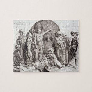 Monsieur Drovetti and his followers using a plumb Jigsaw Puzzle