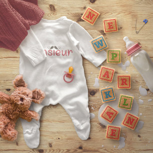 MONSIEUR Fun French Quote & Moustache Baby Bodysuit