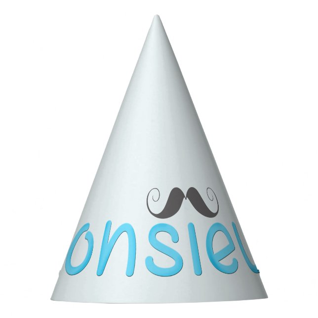 MONSIEUR Fun French Quote & Moustache - Blue  - Party Hat (Front)