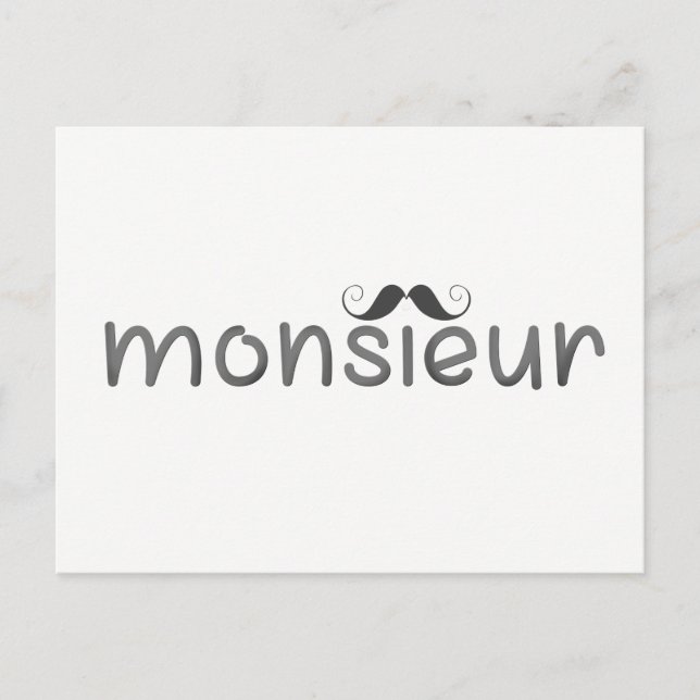 MONSIEUR - Fun Typography w Moustache Postcard (Front)