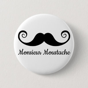 Monsieur Moustache design with curly moustache 6 Cm Round Badge