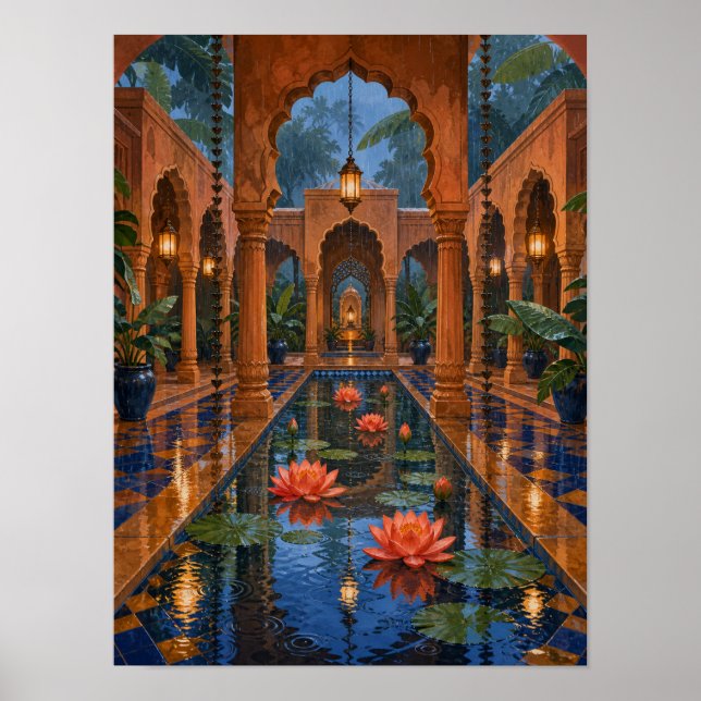 Monsoon Courtyard Lotus Reflections 12x16 Poster (Front)