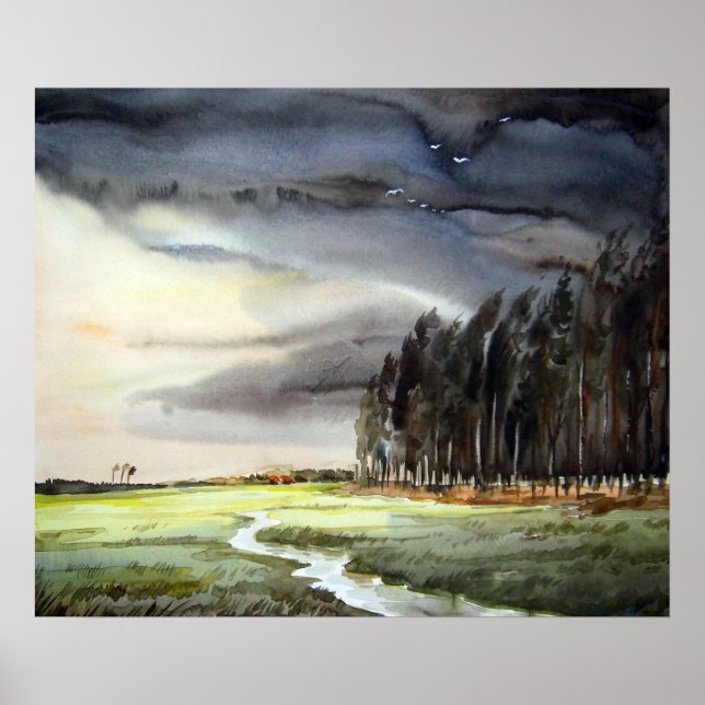 MONSOON LANDSCAPE & FOREST-WATERCOLOR PAINTING POSTER (Front)