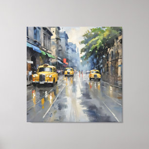 Monsoon Magic: Kolkata in the Rain - Oil Painting Canvas Print