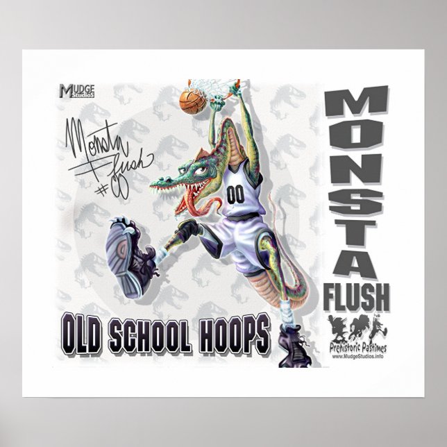 Monsta Flush Dinosaur Basketball Poster (Front)