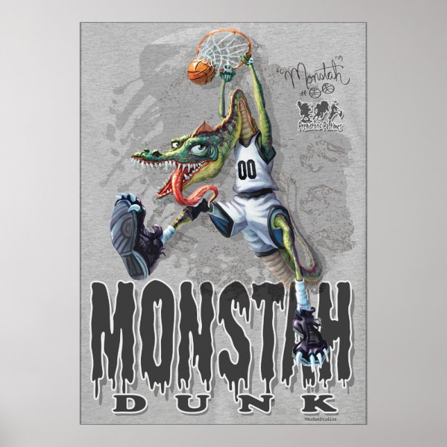 Monstah Dunk Dinosaur Basketball Poster (Front)