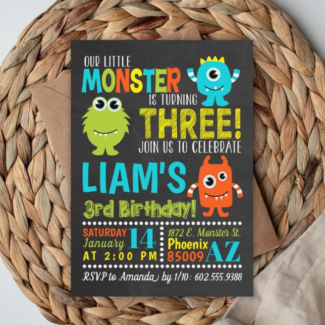 Monster 3rd Birthday Party Invitation (Creator Uploaded)