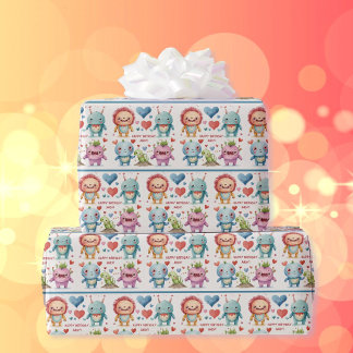 Monster Add Child's Name Cute Birthday Boy Girl Wrapping Paper