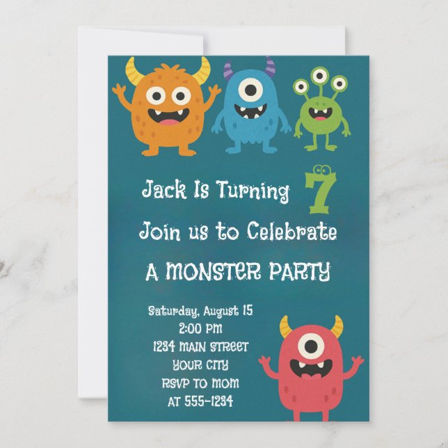 Monster Alien Kids Birthday Invitation (Front)