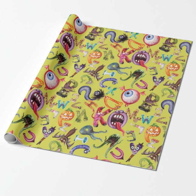 Monster alphabet kid's pattern wrapping paper (Unrolled)